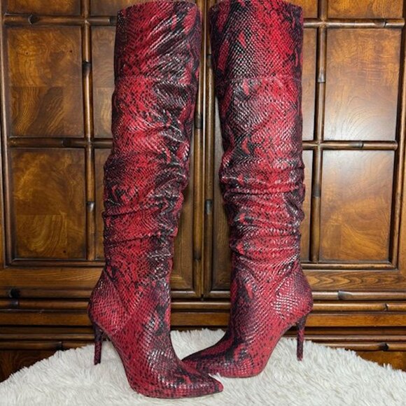 Jessica Simpson Loury Wicked Red Nuevo Stretch Python Textured Faux Leather Boot - Picture 3 of 15